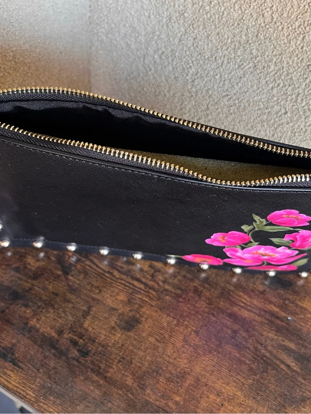 White House Black Market Black Wristlet Clutch with Pink Floral Print - Picture 10 of 11